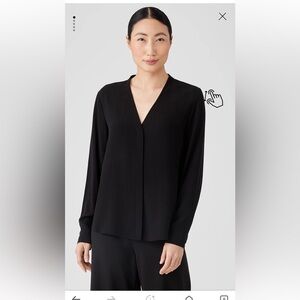 EILEEN FISHER Black V Neck Long Sleeve Wrap Blouse XSmall